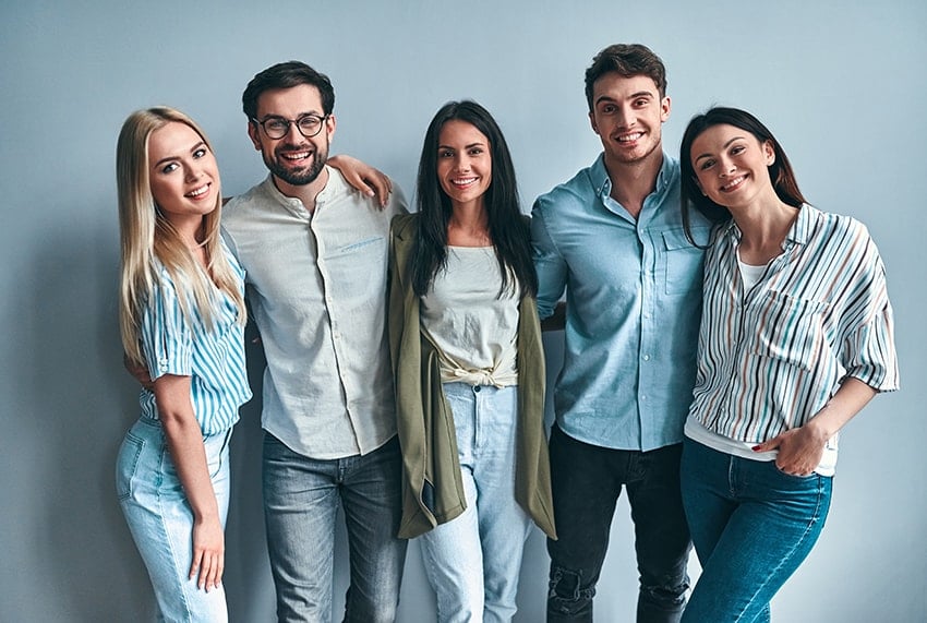 A group of Millennials hanging out together. Floss Bar brings dentists and hygienists to the workplace so that people can see the dentist more conveniently.